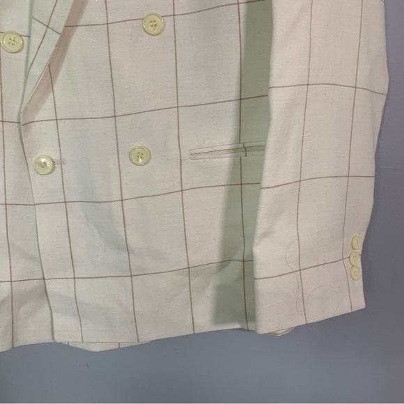 Bristol County // White, Tan Windowpane linen blazer size 16 wk2 - Picture 4 of 9